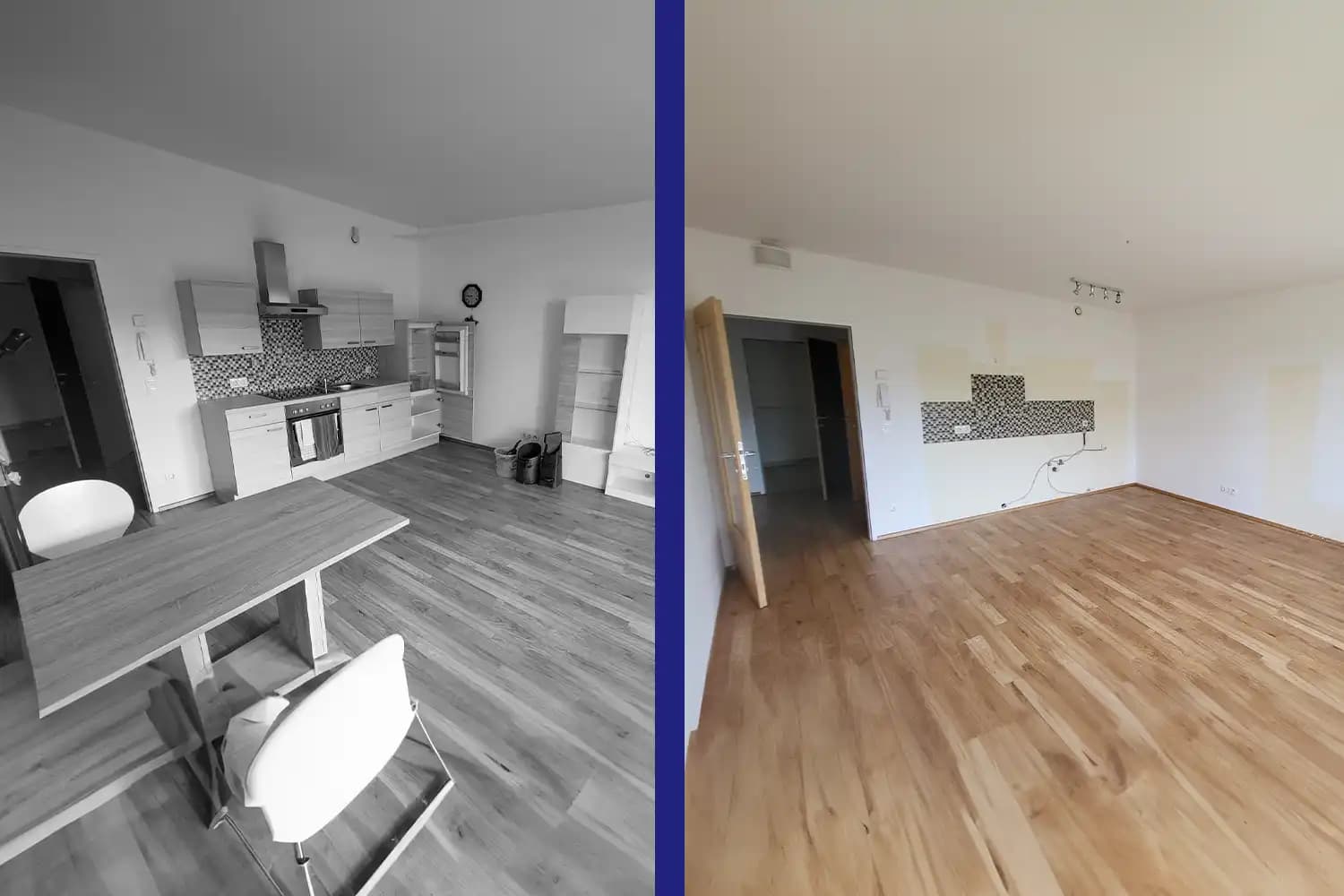 Vorher-Nachher Bild einer Entrümpelung – 1120 Wien, 2024